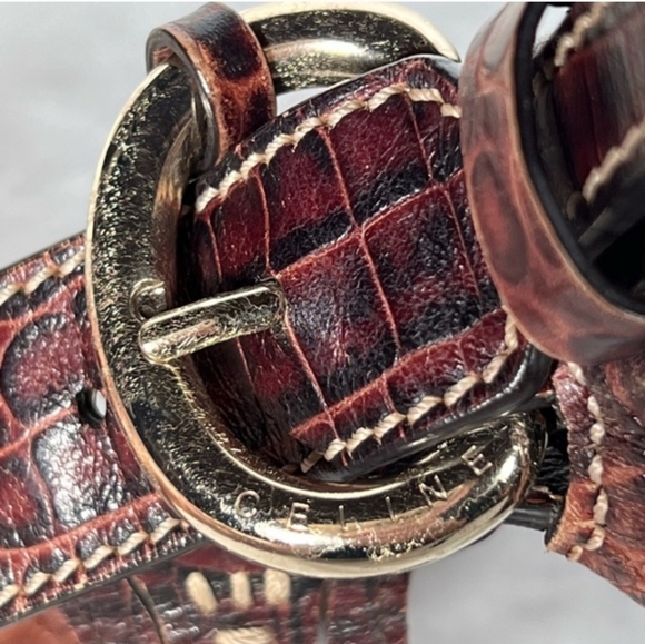 CELINE Brown Canvas & Crocodile Leather Hobo Bag - Picture 8 of 11